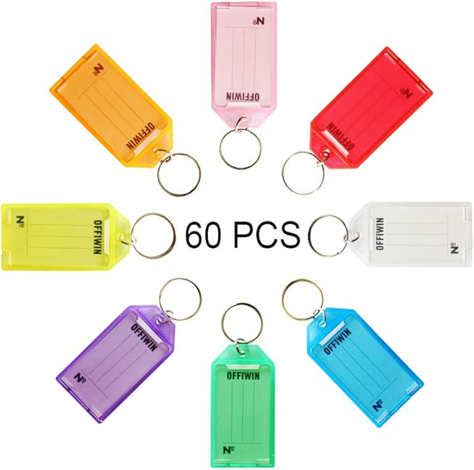 60 PCS PP Plastic Key Tags Identifier ID Labels with Split Ring Label Window, Assorted Colors for Home Offices Key Chains Bunches of Keys Pet ID Tags Luggage Tag USB Flash Drives Rental