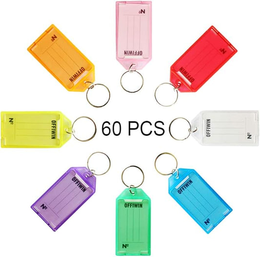 60 PCS PP Plastic Key Tags Identifier ID Labels with Split Ring Label Window, Assorted Colors for Home Offices Key Chains Bunches of Keys Pet ID Tags Luggage Tag USB Flash Drives Rental