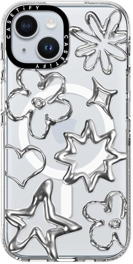 CASETiFY Clear iPhone 15 Case [Not Yellowing / 6.6 ft. 3X Military Grade Drop Protection/Magsafe] - Chrome Doodles - Clear