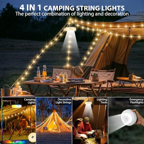 Camping String Lights, 4 in 1 Quick Storage 32.8FT 9 Modes Portable
