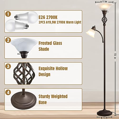 GyroVu Torchiere Floor Lamp for Living Room, LED Standing Reading Light