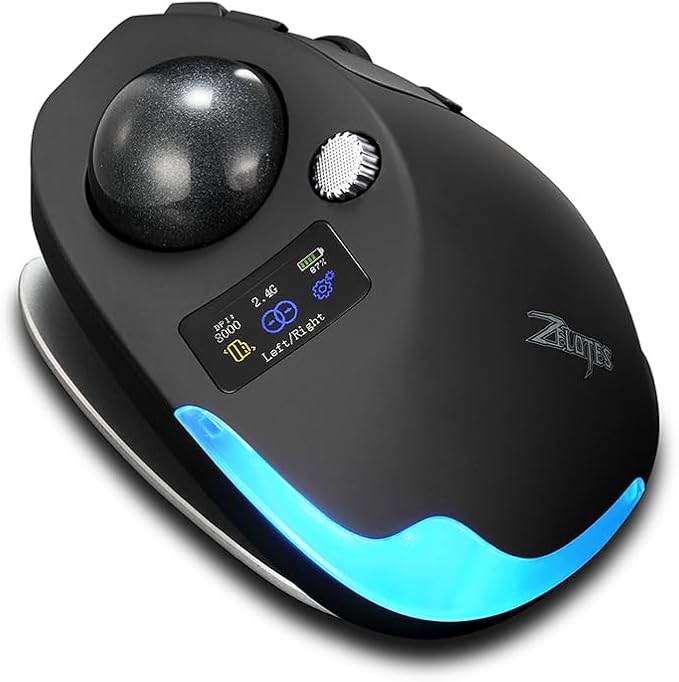 Wireless Mouse – 2.4GHz + Bluetooth Dual Mode Connection, 8 Programmable Buttons, 8000 CPI Adjustable, Trackball Design, with Display Screen, Ergonomic Tilt Angle, For Windows, macOS, Android, Linux