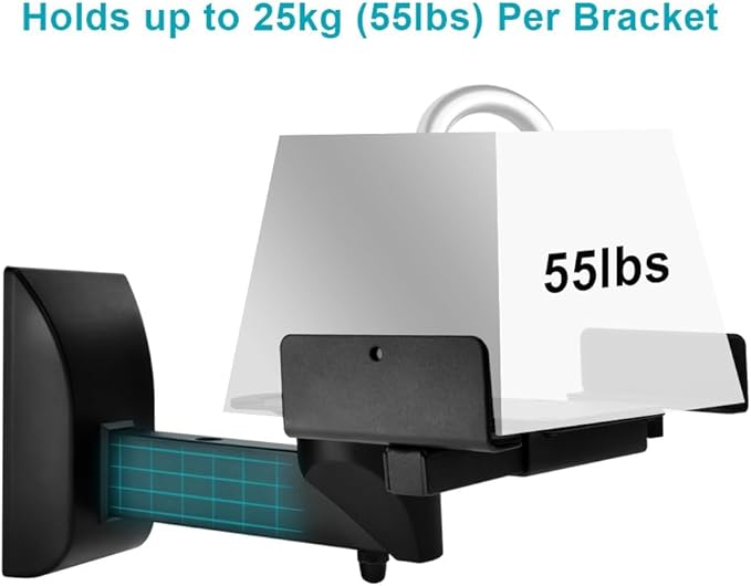 Monoprice Universal Bookshelf Speaker Wall Mount Brackets, Swivel, Tilt, Dual Side Clamping, Large Bookshelf/Surround Sound Speakers up to 55 lbs., Pair