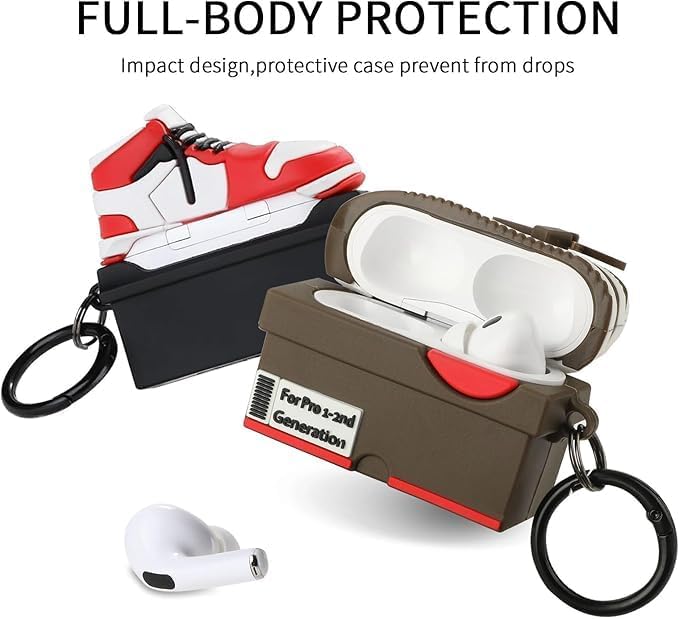 for Apple AirPods Pro 2nd Generation Case,Cute Cartoon Shoe Box Soft Silicone Protective Cases for AirPods Pro 2 Case with Keychain for Women Men, A-Red+Brown,2Pack