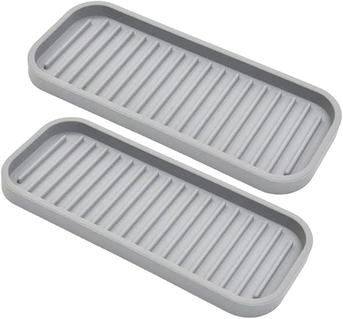 Gosmol Silicone Sponge Holder 2 Pack, Dish Soap Holder for Kitchen Counter, Waterproof Sponge Soap Tray for Kitchen Sink Bathroom, Multipurpose Sink Caddy Organizer for Soap Dispenser Light Grey