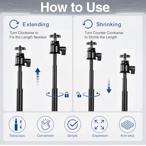 Webcam Stand for Desk, 28" Telescopic Tripod with Phone Holder, Desktop Webcam Mount Compatible with Logitech Webcam C922 C930e C920S C920 C615 C960 C920x BRIO 4K NexiGo N60, 1/4'' Thread