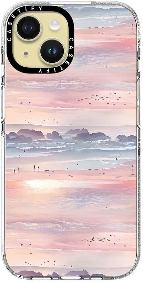 CASETiFY Clear iPhone 15 Case [Not Yellowing / 6.6 ft. 3X Military Grade Drop Protection/Compatible with Magsafe] - Watercolor Beach Strolling Landscape - Clear