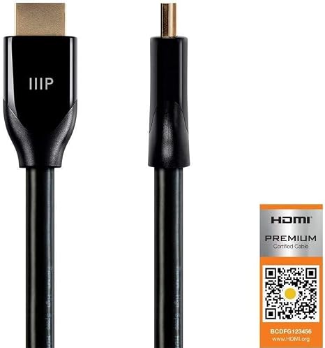 Monoprice 4K Certified Premium High Speed HDMI Cable - 4K60Hz, 18Gbps, HDR, 15ft, Black