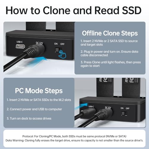SSK NVMe & SATA SSD Cloner M.2 Duplicator Dual Bay Dock SSD to USB Adapter