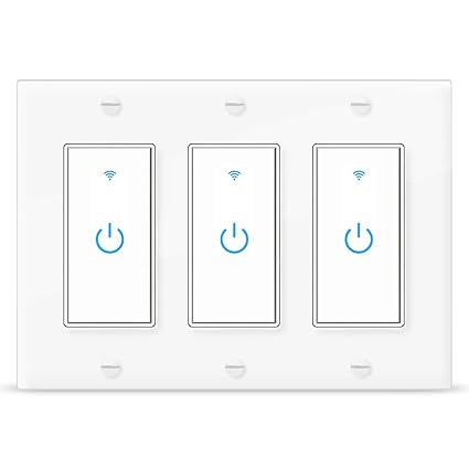 WiF Smart Light Switch 3 Gang Compatible with Alexa and Google Home Neutral Wire Required, APP Control and Timer Schedule, UL Certified,Single Pole