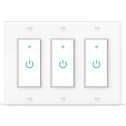 WiF Smart Light Switch 3 Gang Compatible with Alexa and Google Home Neutral Wire Required, APP Control and Timer Schedule, UL Certified,Single Pole