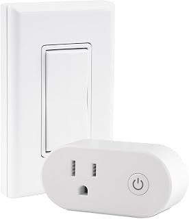 RunLessWire Wall Plug Bluetooth Battery-Free Wireless Light Switch Kit 30ft BLE Range Self-Powered by Kinetic Energy for Easy Control of Outlets: 1 Remote Switch Controls 1 Plug-in Receiver - White - Image 1