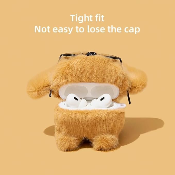 SGVAHY Furry Case for Airpods 3 Funny Cute 3D Cartoon Plush Design Puppy with Glasses Soft Warm Fluffy Cover with Keychain Kawaii Anti-Fall Protective Case Women Girls