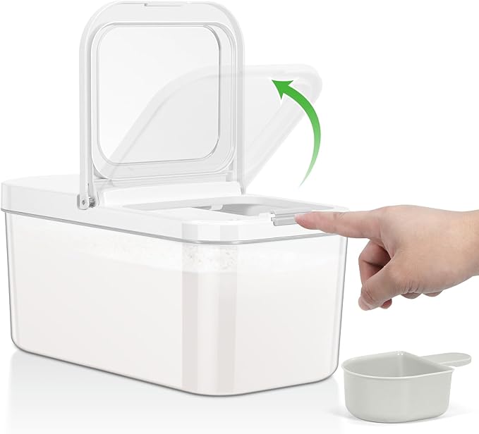 Rice Flour Storage Container - 6.5 Qt | 12 Lbs Crystal-Clear Plastic Food Storage Container Bin with Flip-up Lid, Dry Food Holder for Kitchen Pantry Organization and Storage