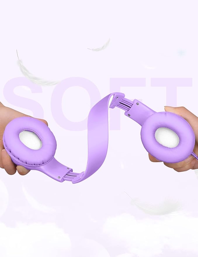 Headphones for Kids for School, Kids Headphones with Microphone, Sharing Function, 85dB/94dB Safe Volume Limit, HD Sound, Over Ear Kid Headphone for School, On-line Study, Travel, Violet