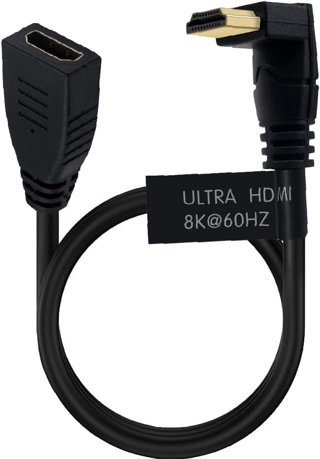 2 Feet 48Gbps HDMI 8K@60Hz Extension Ultra HD Cable, Straight Female to Down Angle Male HDMI 2.1 Extender High Speed Shield Cord for Xbox TV PS4 PS5 Switch, Support 4K@120Hz, 3D Dynamic HDR