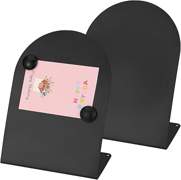 2 PCS Magnetic Bulletin Boards with Easel Stand, 11x8in Tabletop Metal Board with Anti-Tipping Bent Design and 4 Magnets, Memo Picture Display Board for Office, Kitchen, School, Home (Black)