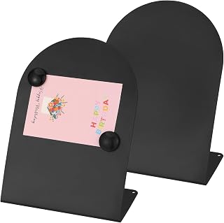 2 PCS Magnetic Bulletin Boards with Easel Stand, 11x8in Tabletop Metal Board with Anti-Tipping Bent Design and 4 Magnets, Memo Picture Display Board for Office, Kitchen, School, Home (Black)