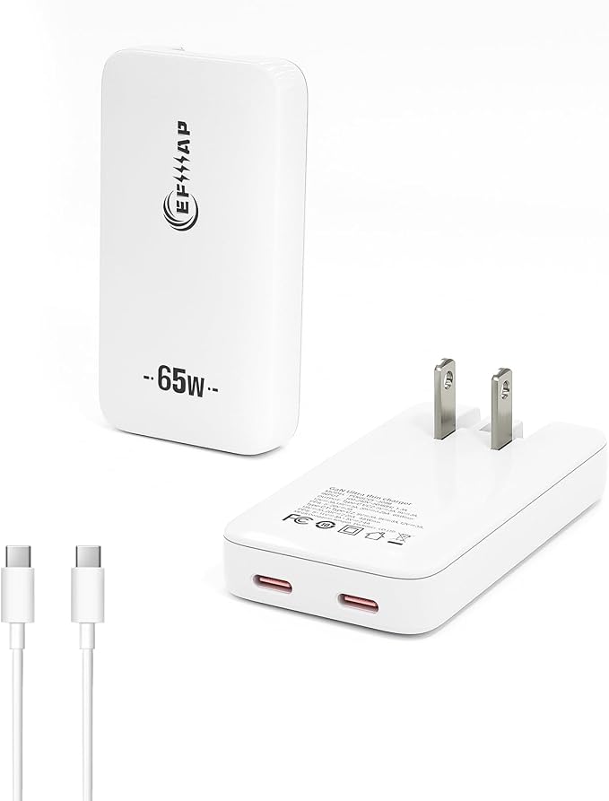 65W Slim USB C Wall Charger, Compact USBC Charger Block with Dual Port