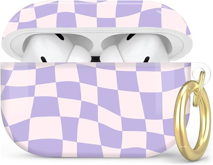 Compatible with AirPod Pro 2nd/1st Generation Case Cover with Key Chain,Full Protective Shockproof Wireless Headphone Case for Airpod Pro 2023/2022/2019(Pastel Purple Checkered)