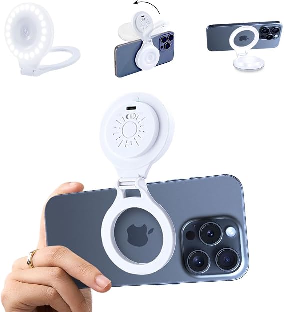 Selfie Ring LED Light for iPhone Picture,Magnetic Phone Light Camera Laptop Photography Lighting,Desk Ringlight Tripod Stand Video Record Streaming Vlog Makeup,Tiktok Content Creators Essentials Clip