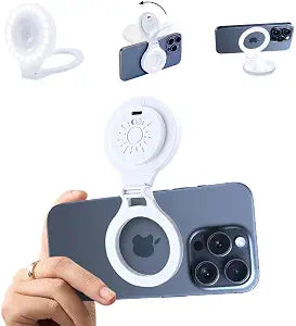 Selfie Ring LED Light for iPhone Picture,Magnetic Phone Light Camera Laptop Photography Lighting,Desk Ringlight Tripod Stand Video Record Streaming Vlog Makeup,Tiktok Content Creators Essentials Clip
