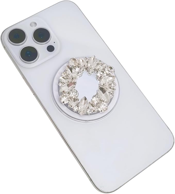 Crystal Rhinestone and Faux Pearl Magnetic Phone Grip Stand, Compatible with MagSafe, Adhesive Metal Ring Included, Detachable Kickstand Holder (Stellar Reflection)