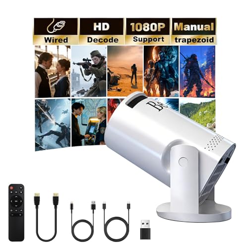 Mini projector, with wired screen sync 4K 1080P portable projector 180° rotation. 17-130" screen video projector. Compatible with smartphones, laptops.