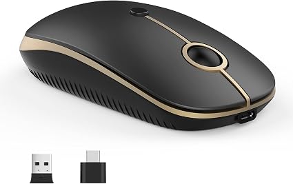 VssoPlor Type C Wireless Mouse, USB C MacBook Wireless Mouse, Black Gold - Image 4