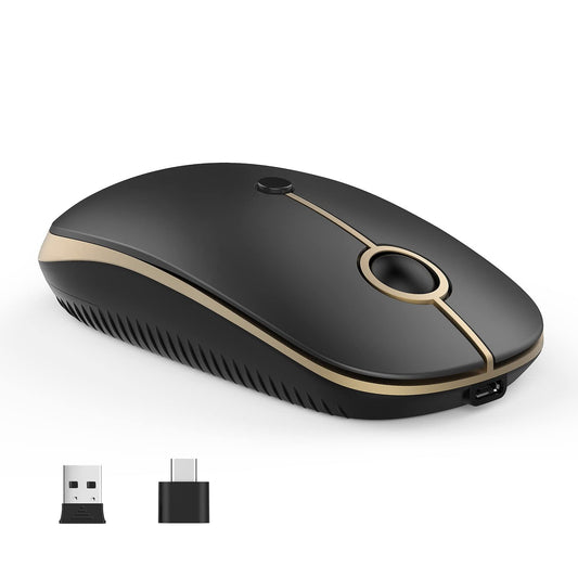 VssoPlor Type C Wireless Mouse, USB C MacBook Wireless Mouse, Black Gold