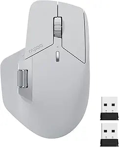 Rapoo MT760 Multi-Device Wireless Mouse, Bluetooth 5.0 and 2.4G Multi-Mode Connection, Up to 4 Devices, 11 Programmable Buttons, 4K DPI, 90 Days Battery Life, PC, Light Grey