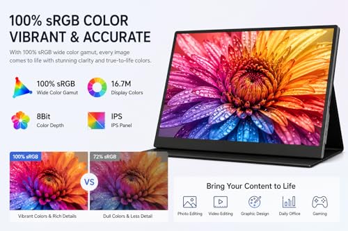 13.3Inch Portable Monitor, 60Hz, 100% sRGB, FHD 4K(3840×2160)