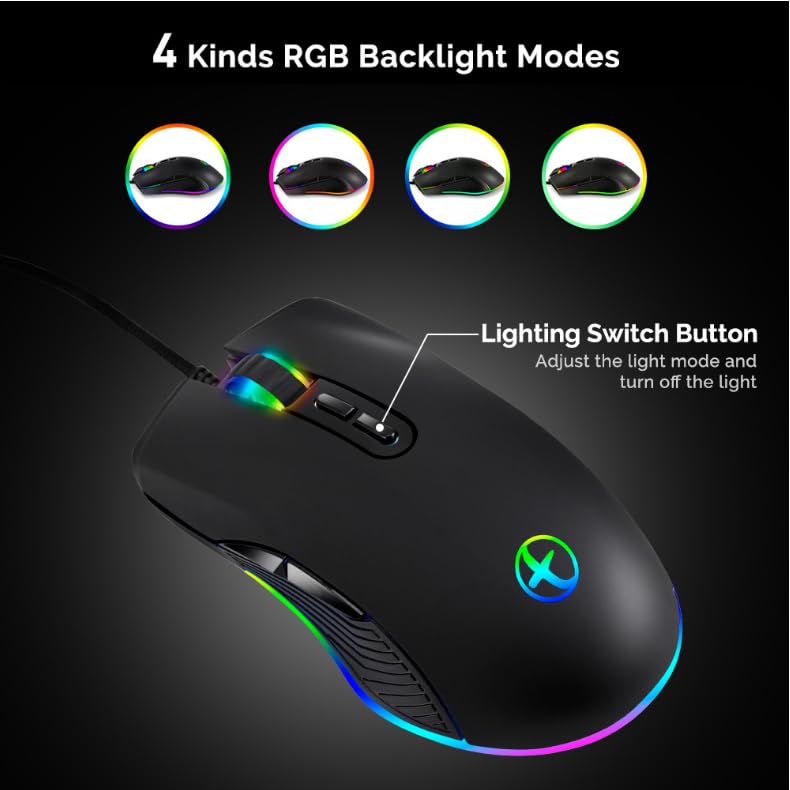 Wired Gaming Mouse USB C, Quiet Clicking, 4 Color LED RGB Backlighting,Optical Type C Mice with 5.9ft Cable,3200D-PI 7 Buttons Ergonomic Mouse for Phone PC,Computer,Laptop,Desktop, Mac,Surface,Tablets