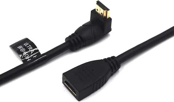 2 Feet 48Gbps HDMI 8K@60Hz Extension Ultra HD Cable, Straight Female to Up Angle Male HDMI 2.1 Extender High Speed Shield Cord for Xbox TV PS4 PS5 Switch, Support 4K@120Hz, 3D Dynamic HDR