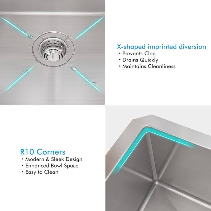 VADANIA Bar Prep Sink 18-inch, 18"x18"x10", Single Bowl, Undermount, 18 Gauge T304 Stainless Steel, Satin Finish, with Strainer & Bottom Grid, cUPC listed
