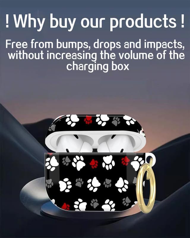 Compatible with AirPod Pro 2nd/1st Generation Case Cover with Key Chain,Full Protective Shockproof Wireless Headphone Case for Airpod Pro 2023/2022/2019(Dog Paw Print)