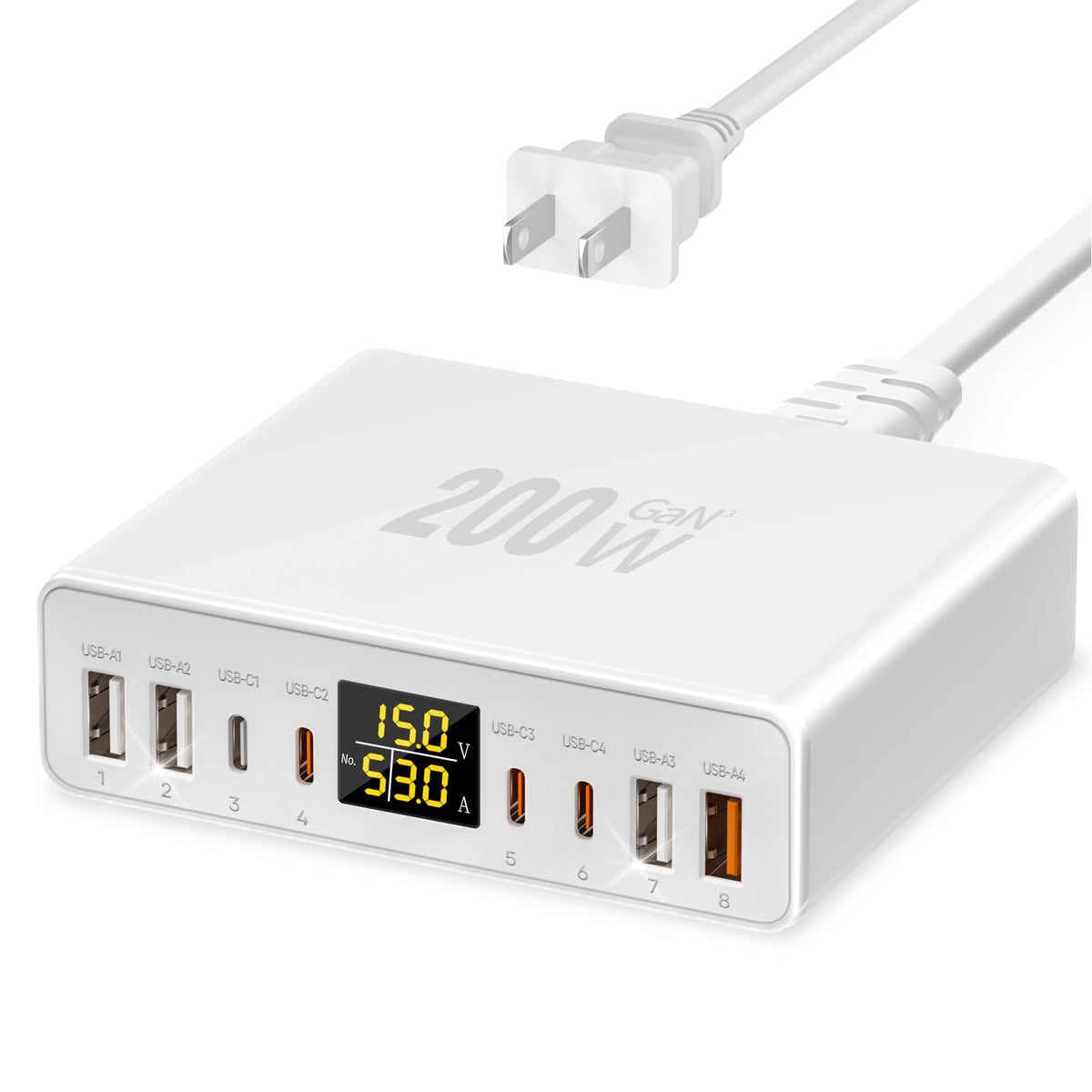 200W USB C Charger 8-Port with LED Display USB Charging Station - Image 1