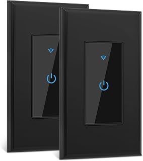 Lesim Smart Switch 2.4GHz WiFi Light Switch 2Pack Compatible with Alexa and Google Home, Single Pole, Needs Neutral Wire (Black), B602-2Gang