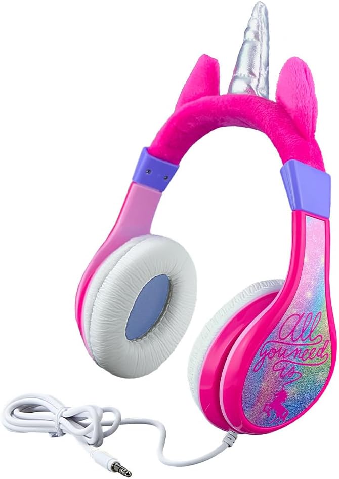 Unicorn Kids Headphones, Adjustable Headband, Stereo Sound, 3.5Mm Jack, Wired Headphones for Kids, Tangle-Free, Volume Control, Foldable, Childrens Earphones for School, Home, Travel