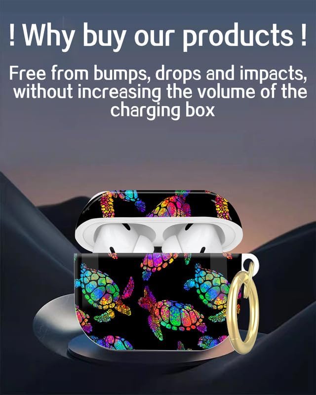 Compatible with AirPod Pro 2nd/1st Generation Case Cover with Key Chain,Full Protective Shockproof Wireless Headphone Case for Airpod Pro 2023/2022/2019(Neon Turtle)