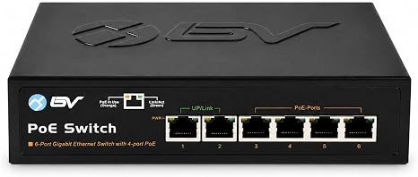 BV-Tech 6-Port PoE+ Switch (4 Gigabit PoE+ Ports, 2 Gigabit Uplink), 60W