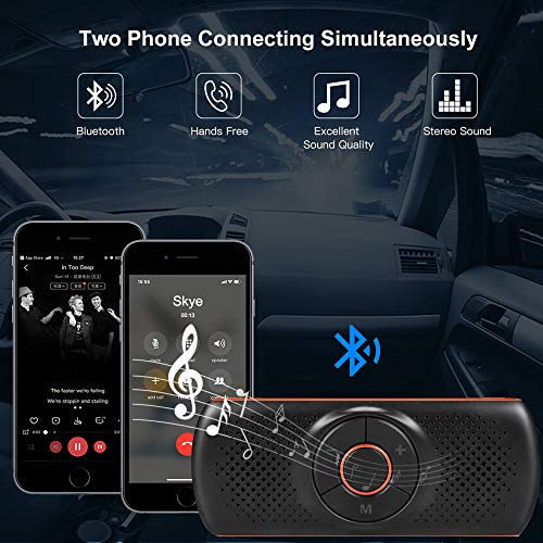 NETVIP Bluetooth Handsfree Speakerphone for Cell Phone, Wireless Car Kit Music Player Adapter with Back-Clip Portable Bluetooth Speaker for Home/Sport/Outdoor, Work with Siri/Google Assistant/TF Card