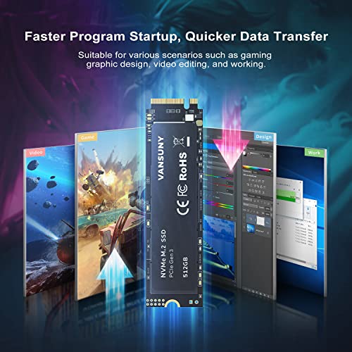 Vansuny 512GB NVMe M.2 Internal Solid State Drive PCIe 3.0 TLC M.2 SSD 3D NAND 2280 Speed up to 3400/2900MB/s Internal Solid State Hard Drive PCIe SSD