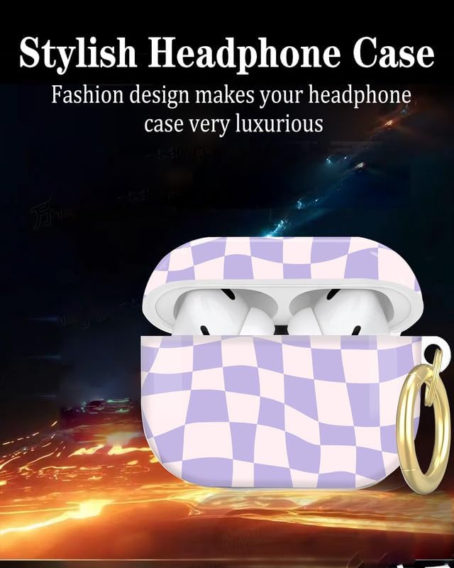 Compatible with AirPod Pro 2nd/1st Generation Case Cover with Key Chain,Full Protective Shockproof Wireless Headphone Case for Airpod Pro 2023/2022/2019(Pastel Purple Checkered)
