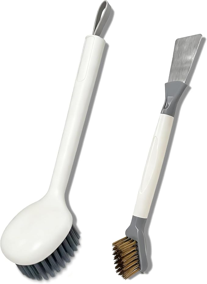 2-Piece Kitchen Brush Set: Handheld Dish Cleaning Brush and Dual-Head Cleaning Tool for Pots, Pans, Sinks, Stubborn Grease, Stovetops, and Burnt-On Residue