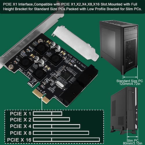 2X 19Pin USB 3.0 Header Ports PCIE USB 3.0 5Gbps Expansion Card for Windows and Linux Desktop PCs, Built in FebSmart Self-Powered Technology, No Need Additional Power Supply (FS-H2-Pro)