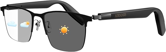 AIRMARS Smart Glasses for Men & Women, Bluetooth Glasses with Photochromic/Blue Light Filter&Polarized Lenses, Smart Sunglasses for Women with Speaker, Interchangeable Frames (Black)