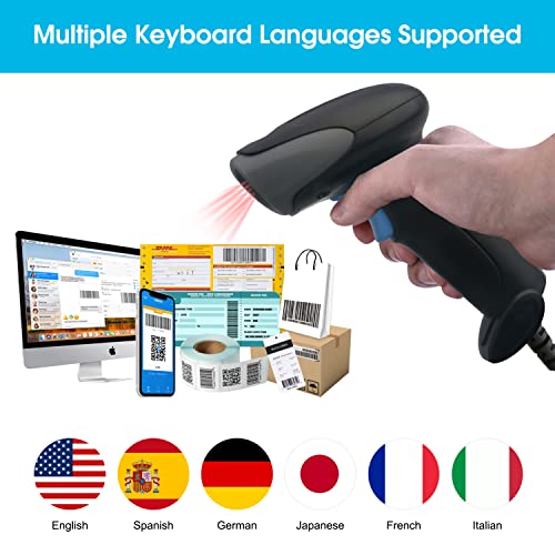 Sumicor 2D USB Barcode Scanner with Stand, Handheld 1D 2D QR Barcode Reader Support Mobile Payment Laptop Screen Scan Wired Bar Code Scanner for Supermarket Retail Store