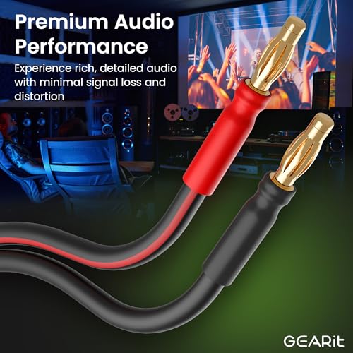 GEARit 14 Gauge OFC Speaker Wire with Banana Plugs, 2 Pack 6.6 ft Each