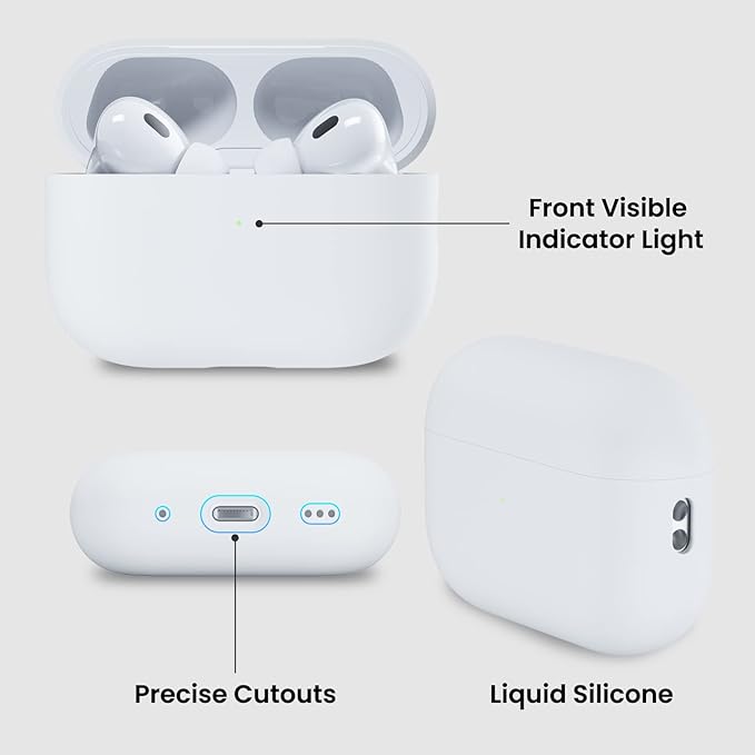 ORNARTO Compatible with AirPods Pro 2 Case 2022, Full Protective Hybrid Silicone for AirPods Pro 2nd Generation Case, Front LED Visible Skin Cover-White